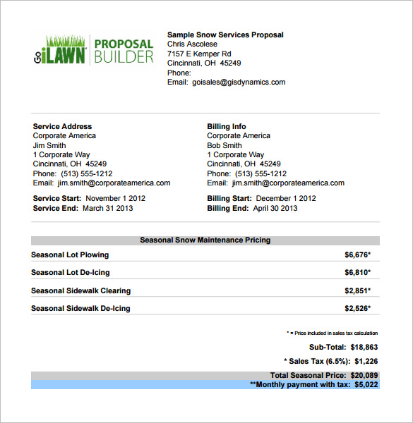 Snow Removal Proposal Template Free Printable Templates