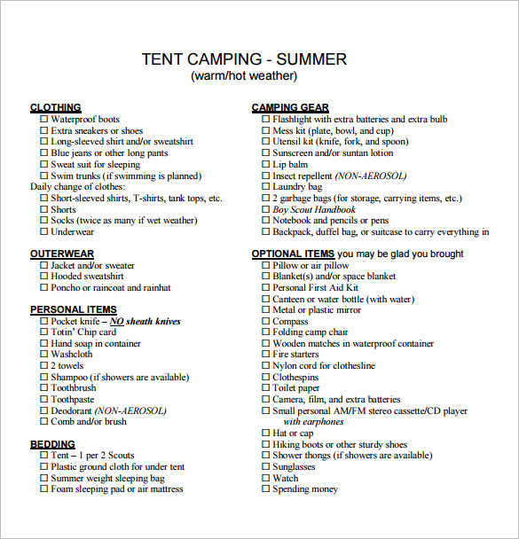 20+ Camping Checklist Templates - DOC, PDF, Excel