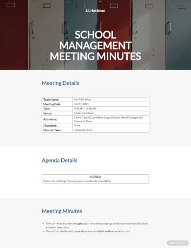 school management meeting minutes template