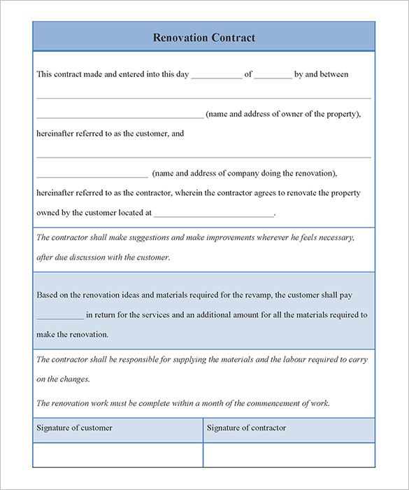 simple renovation contract sample download