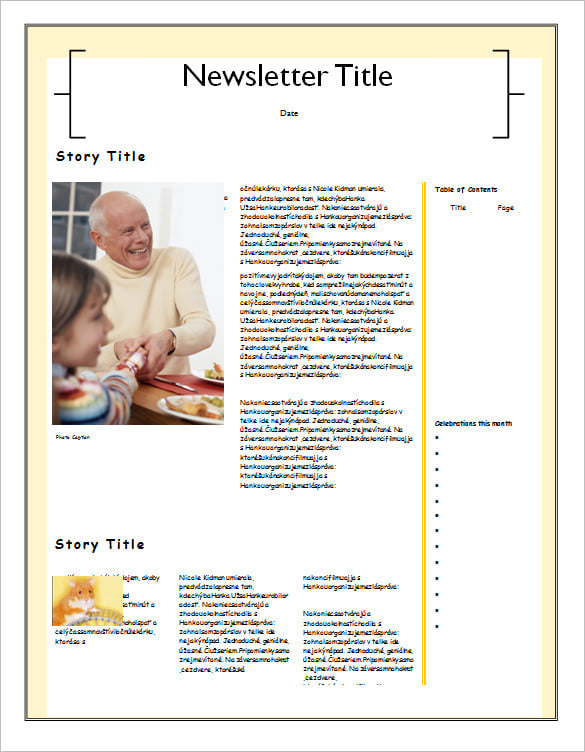 single page family newsletter free download