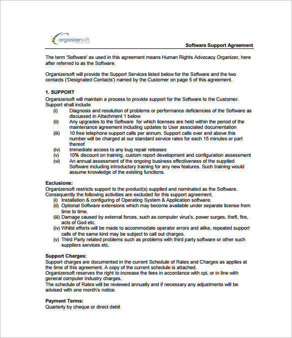 software support agreement pdf download