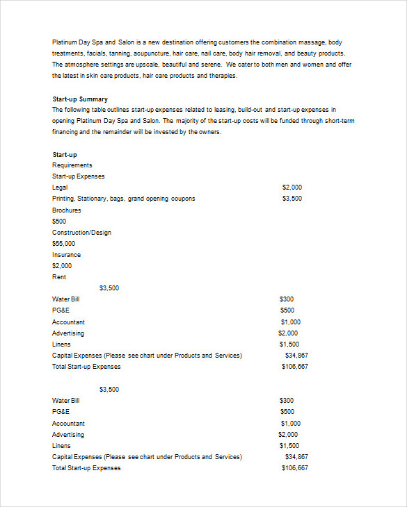 spa and salon business plan sample