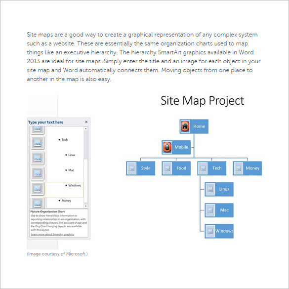 steps to create a site map in microsoft word