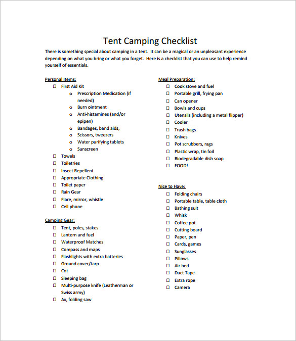 20+ Camping Checklist Templates - DOC, PDF, Excel