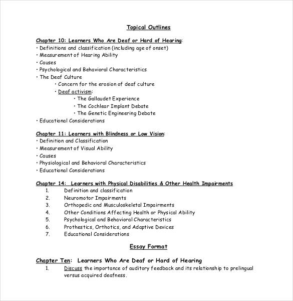 topical outlines essay format