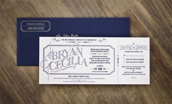typography ticket wedding envitation template