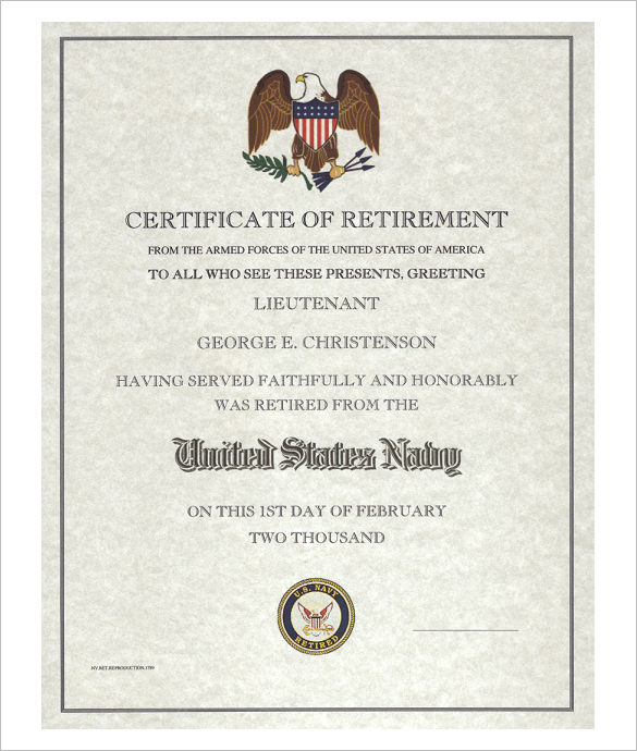 navy retirement certificate template