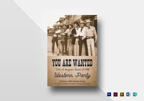 wanted western party flyer template