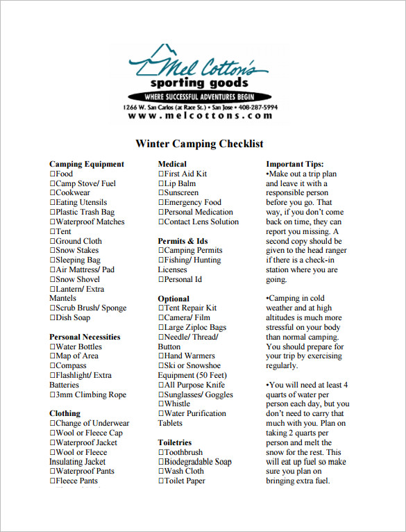 20 camping checklist templates doc pdf excel free