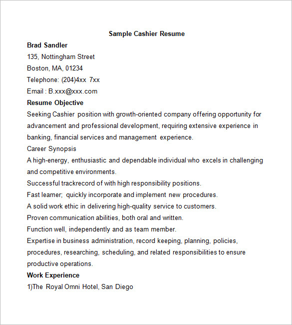 Cashier Resume Template 16 Free Samples Examples Format Download 