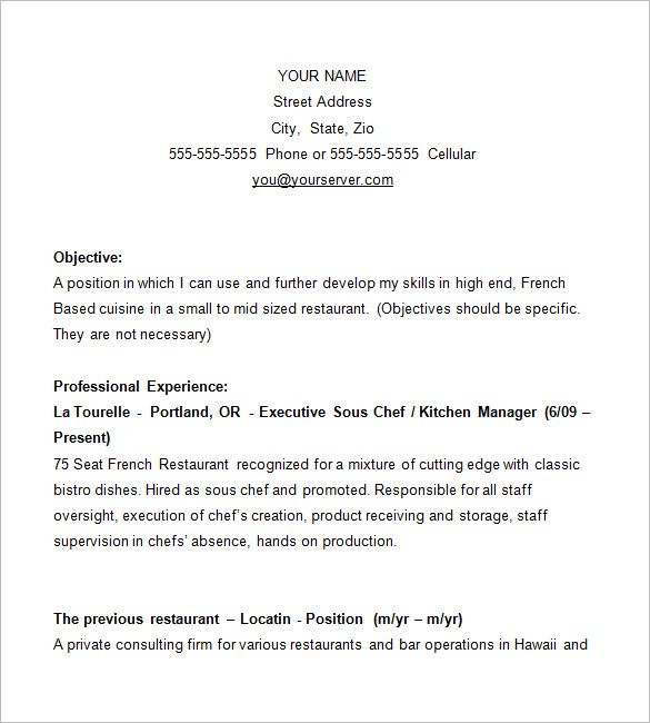 chef resume examples