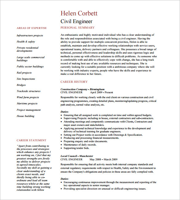 20+ Civil Engineer Resume Templates - PDF, DOC | Free ...