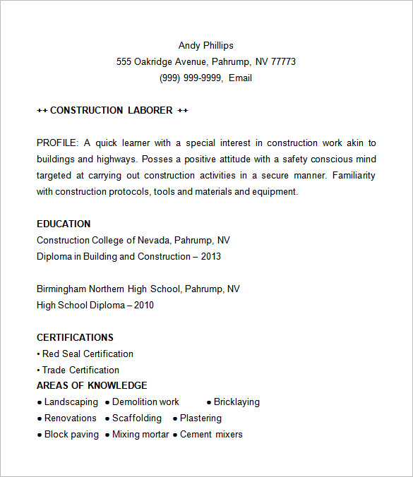 12+ FREE Construction Resume Templates DOC, PDF Free & Premium