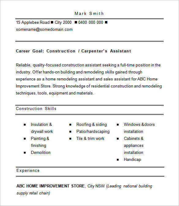 12+ FREE Construction Resume Templates - DOC, PDF