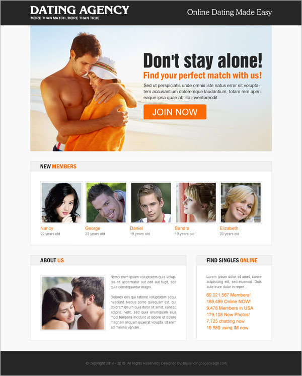 free dating site landing page