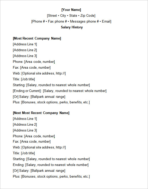 9+ Sample Salary History Templates Free Word, PDF Documents Download!