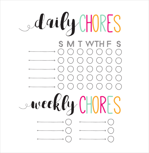 Weekly Chore Chart Template 24 Free Word Excel PDF Format Download 