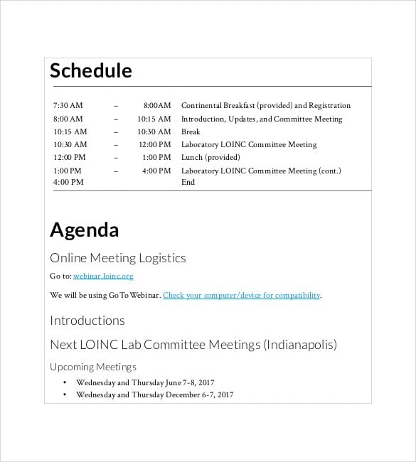 basic schedule agenda