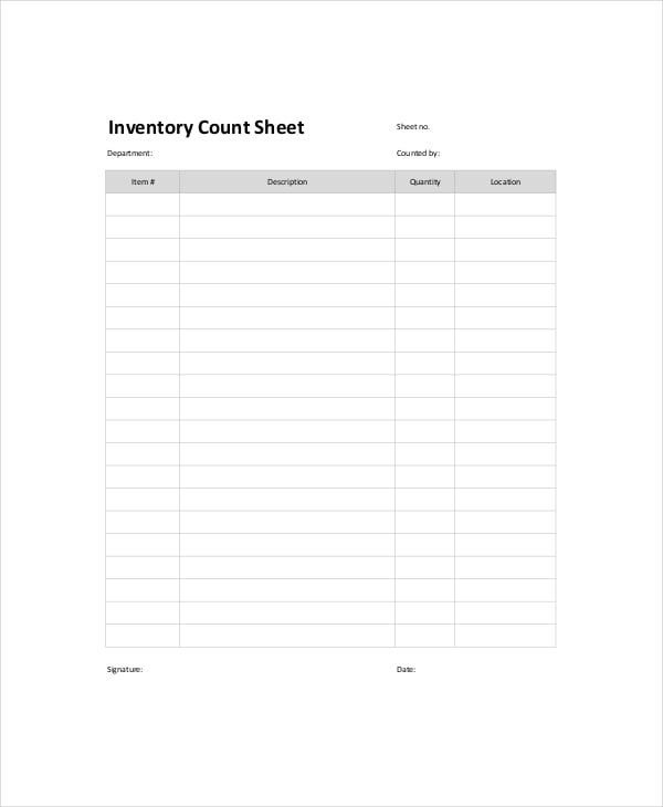 stock inventory count sheet