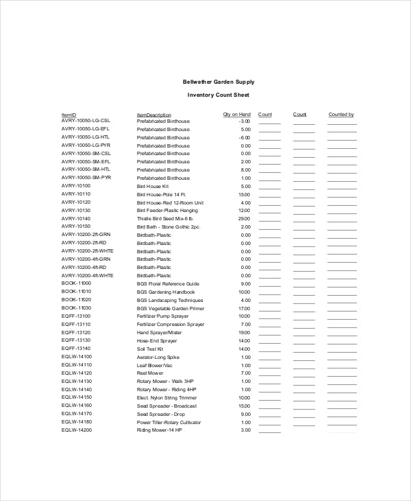 supply inventory count sheet