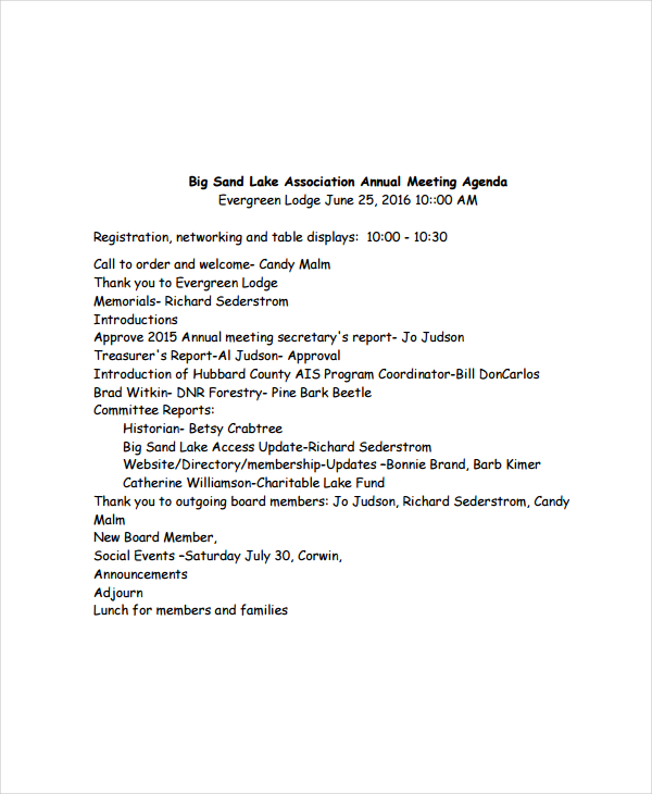 Annual Meeting Agenda Template 8  Free Word PDF Documents Download