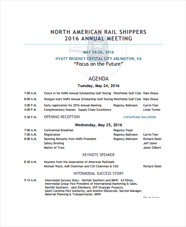 rail shippers annual meeting agenda template