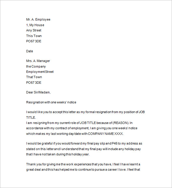 Notice Of Resignation 9 Free Word Excel Pdf Format Download