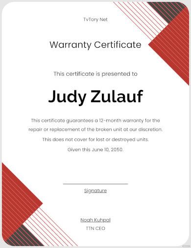 year warranty certificate