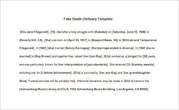duplicate death obituary template