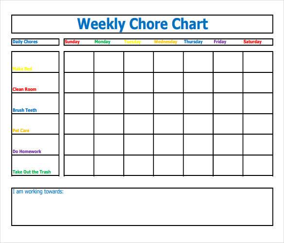 Calendar Chore Chart Template