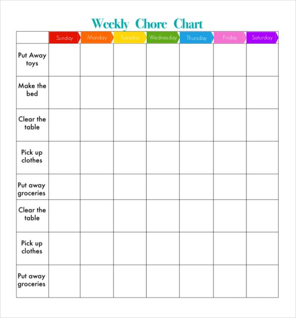 Free Editable Chore Chart Template