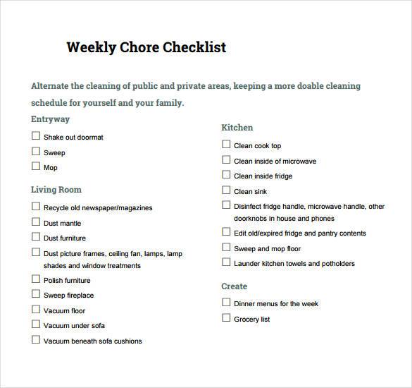 weekly chore checklist template1
