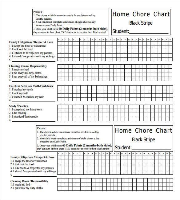 weekly monthly home chore chart downloadable