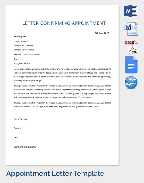 ... Business Appointment Letter Template Writing Appointment Letter Tips