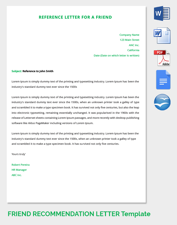 23+ Friend Recommendation Letters - PDF, DOC