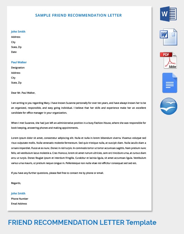 personal recommendation letter of freiend