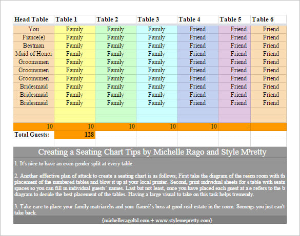 wedding seating chart template example excel