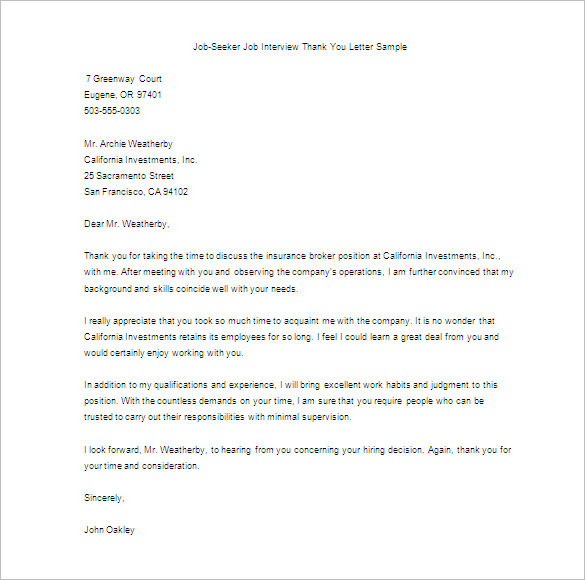 Thank You Letter for Interview - 5+ Free Word, Excel, PDF Format Download!