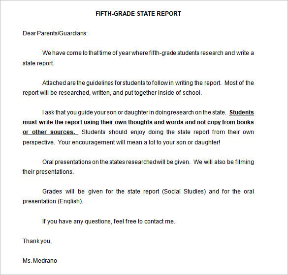 5th grade state report outline template