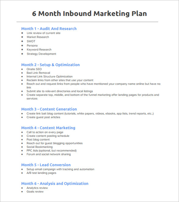 month inbound marketing plan outline