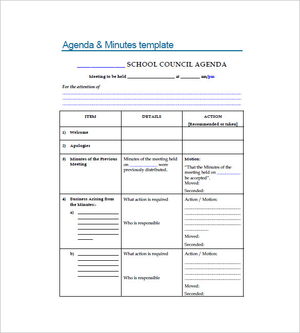 agenda minutes templat