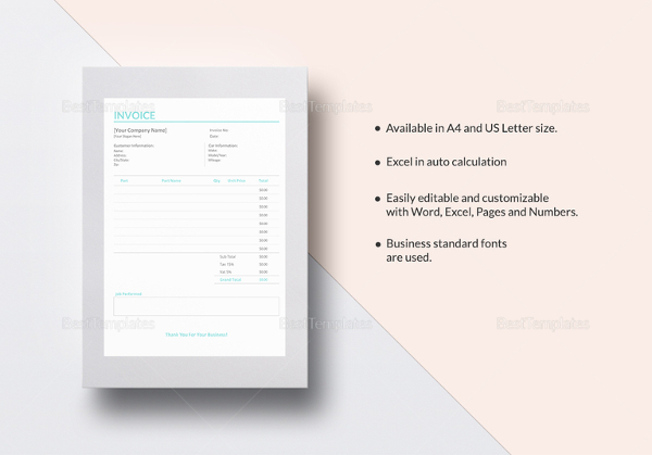 auto repair invoice template