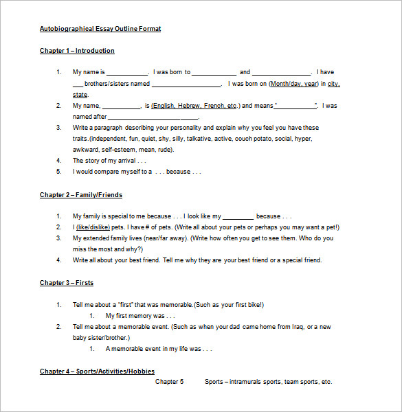 autobiographical essay outline format