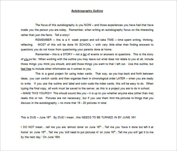 autobiography outline template sample download