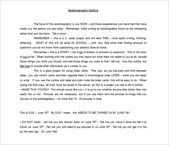 autobiography outline template sample download