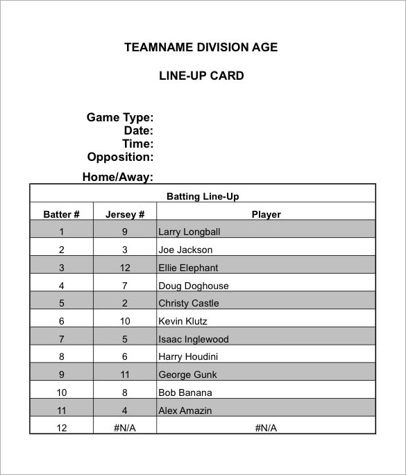 basic baseball lineup card template in excel format download