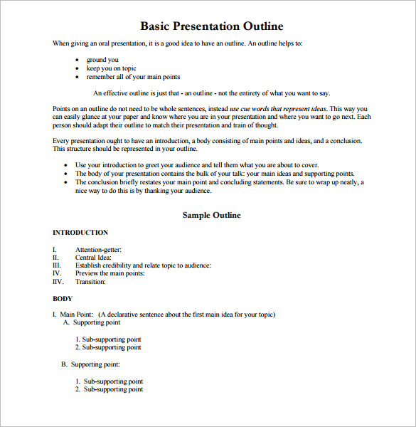 how to write a presentation outline sample