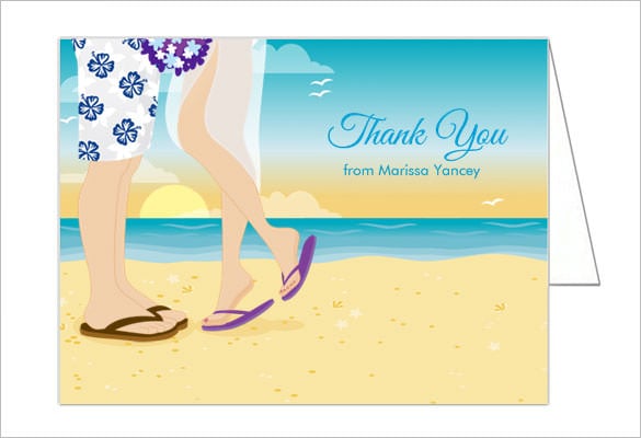 beach romance bridal shower thank you cardss