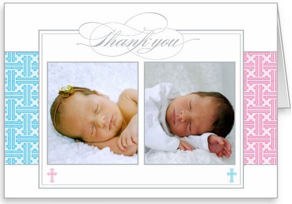 beautiful photo christening thank you card for twins